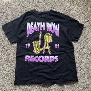 Death Row Records Men L-Shirt Large Black Logo Graphic Print Short Sleeve Tee